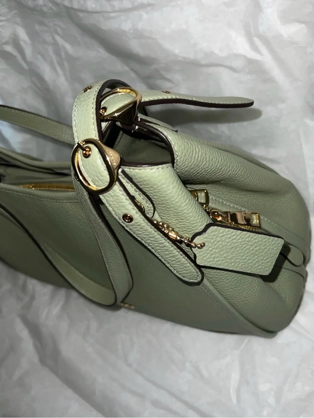 Coach Erin Sage Green Pebbled Leather Shoulder Bag with Gold Hardware